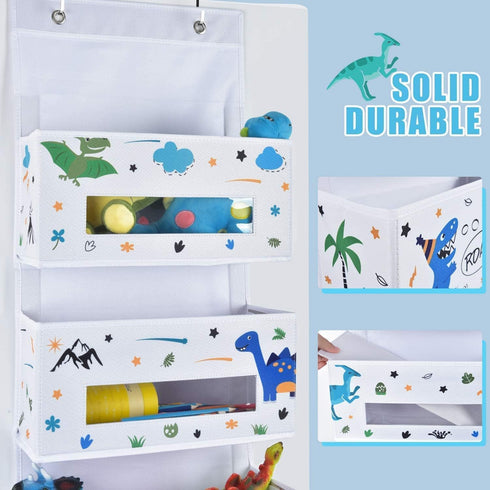 4 Closet WERNNSAI Dinosaur Over Door Hanging Organizer - Behind Door Storage with Clear Window Pockets for Baby Boys