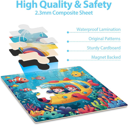 Jeacirio 3-5, 20-25-30 Space Ocean Train Magnetic Puzzles for Toddlers, Ages Pieces, Travel Jigsaw Puzzles, Preschool
