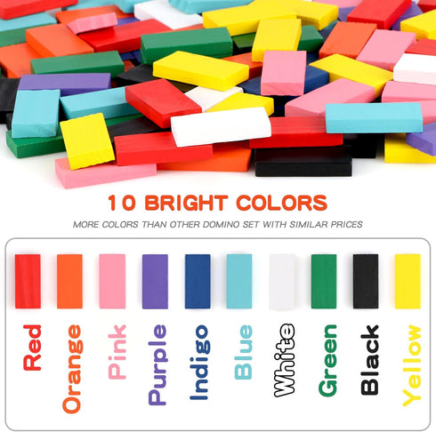 1000 Set 11 10 PCS Dominoes for Kids with Extra Blocks, Wooden Building Blocks Colors Dominoes Racing Tile Games