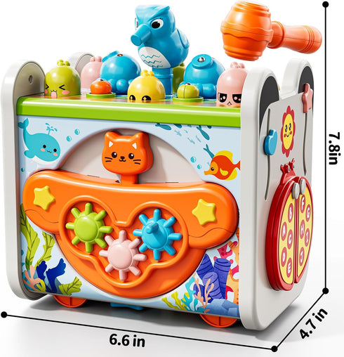 XINNOVEL 6-in-1 3 Hammering 2+ Montessori Toys for Year Old, Pounding Toy with Xylophone, Number Maze, Spinning Gear