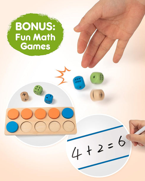 Set 1st 2nd Counters 3-8 SYNARRY Wooden Ten-Frame Math Manipulatives for Kindergarten Elementary Grade Homeschooling