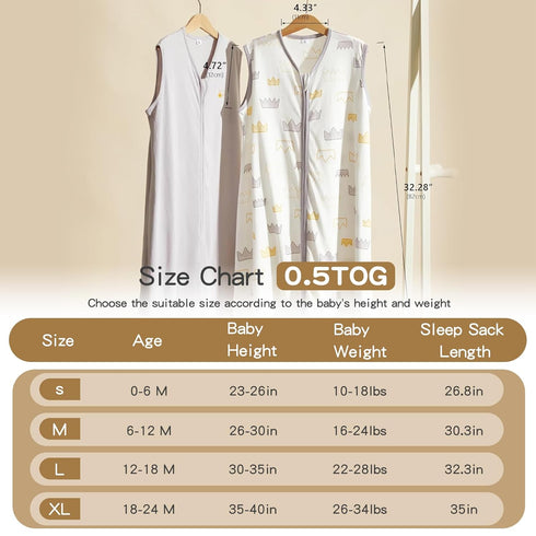 TILLYOU Sleep Sack 6-12 Months - 0.5 TOG Baby Wearable Blanket with 2-Way Zipper, 2 Pack, Gray Grown