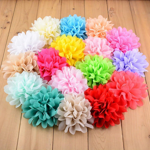 Fodattm 30PCS Women 30 Solid Colours 4" Chiffon Fabric Flowers for DIY Flower Headbands and Decorative Wedding Flowers