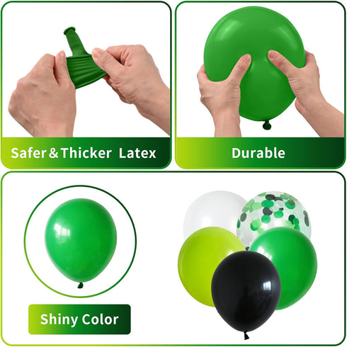 Green Black and White Balloons - 60 PCS Set with Confetti Balloons for Video Game Football Theme Party