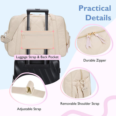 mommore 2 Diaper Bag Tote Large Expandable Baby Travel Tote for Kids Twins, Quilted Hospital Bag for Mom, Weekender