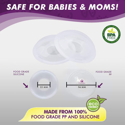Mommyz (4 Pack) Love Breast Shells & Milk Catcher for Breastfeeding No Plugs - Breast Milk Catcher to Relieve & Protect