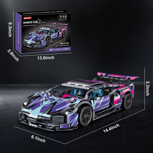 1329 1:14 Set, Set Sets 6-12, 8-14 WINGIFT Piece Sports Car Building Blocks Toys Boys or Adults Kits, Race Car Model