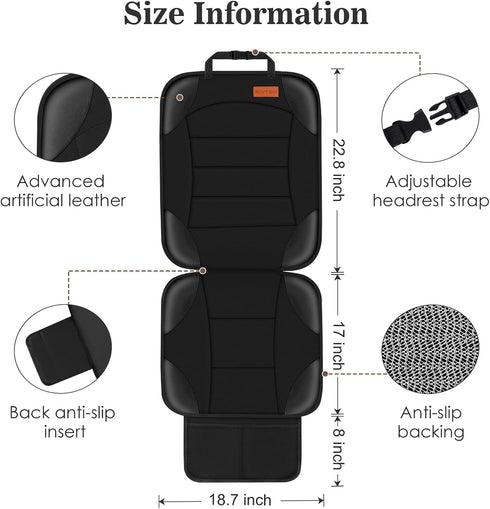 Siivton Car Seat Protector for Child Car Seat - Non-Slip, Waterproof with 2 Mesh Pockets (Black)