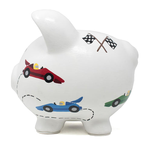 Child to Cherish Ceramic Piggy Bank - Vroom Race Car Design