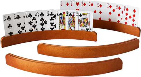 Yuanhe Wooden Playing Card Holders - Curved Card Game Tray Rack, Set of 4