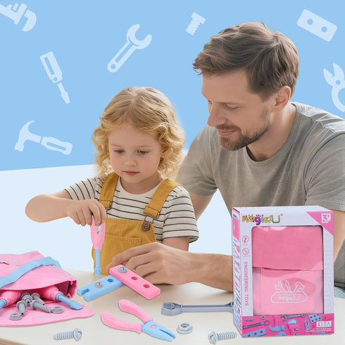 Magic4U Set Set 3-6 Kids Tool with Tool Bag & Tape Measure, Toddler Tool Pretend Play Construction Toys,Ideal Birthday