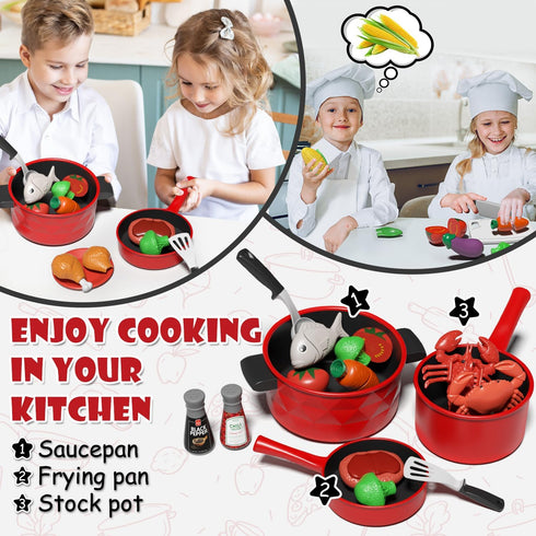 Lehoo Castle Play Kitchen Accessories | Toddler Cooking Set with Pots, Pans, and Utensils for Kids