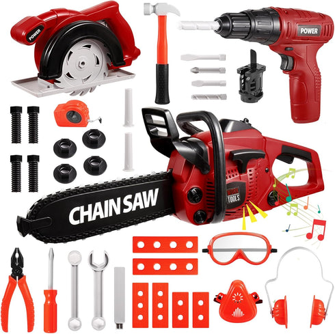 Vextronic Kids Tool Set 36 PCS with Toy Chainsaw Electronic Toy Drill