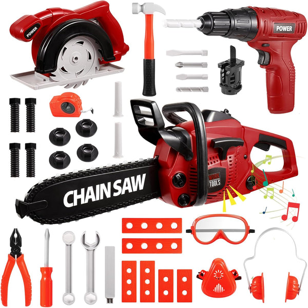 Vextronic Kids Tool Set 36 PCS with Toy Chainsaw Electronic Toy Drill