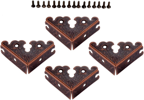 dophee 4Pcs Decorative Corner Protectors, Retro Style Edge Safety Guards for Picture Frame, Jewelry Box, Red Copper
