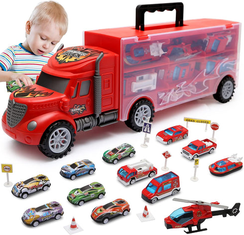 JODUDLR Toddler Toys for 3-4 Year Old Boys,Large Transport Cars Carrier Set Truck