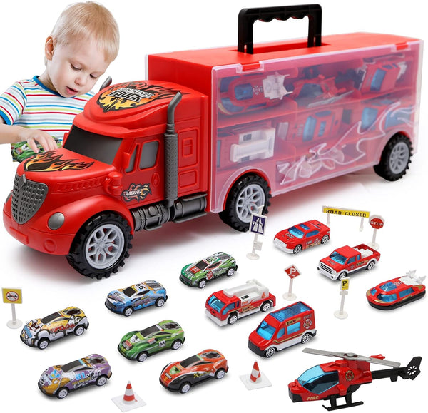JODUDLR Toddler Toys for 3-4 Year Old Boys,Large Transport Cars Carrier Set Truck