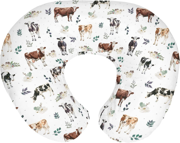 Watercolor Cows Boho Leaves Baby Nursing Pillow Covers for Boy Girl Cow