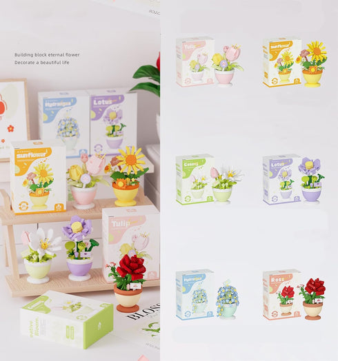 Jollcnoia Tulip Mini Flower Bonsai Building Toy Potted Plant Blocks Artificial Particle Flower Botanical