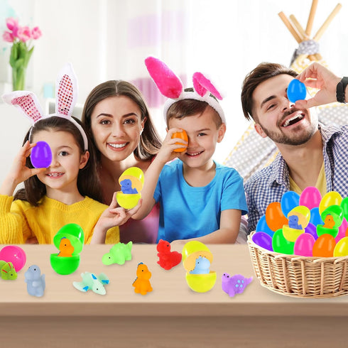 PaLeyFer 24 Pack Prefilled Easter Eggs with Squishy Dinosaur Toys inside for Kids, Easter Basket Stuffers Fillers Mochi