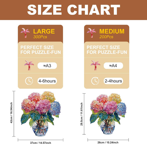 200 10.23x11.6 Pieces Flowers Wooden Puzzles for Adults, Hydrangea Unique Shaped Wooden Jigsaw Puzzles for Adults