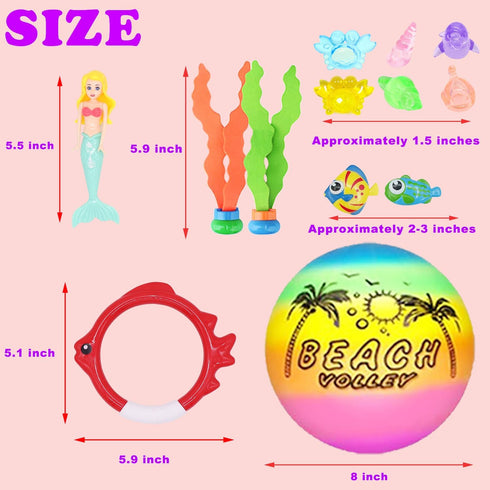 18 3-12 Set Summer Pcs Diving Pool Toys for Kids Ages with Storage Bag,Pool Games Swim Water Sinking Mermaid Toys