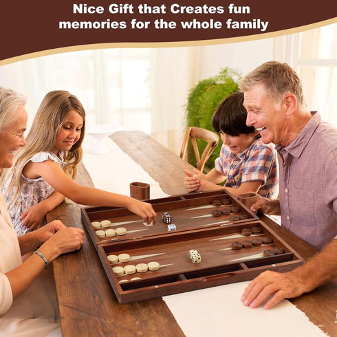 Syrace Backgammon Set, 16" Handcrafted Wooden Large Size, Classic Two-Player Strategy Board Premium Travel Game Board