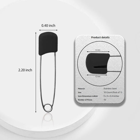 Lxnoap 10-Pack Stainless Steel Baby Safety Pins (Black)