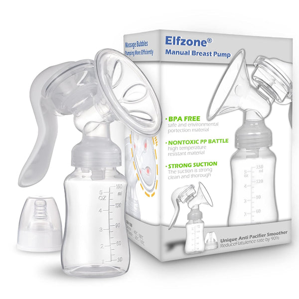 Elfzone Manual Breast Pump - Adjustable Suction Silicone Hand Pump Breastfeeding, Small