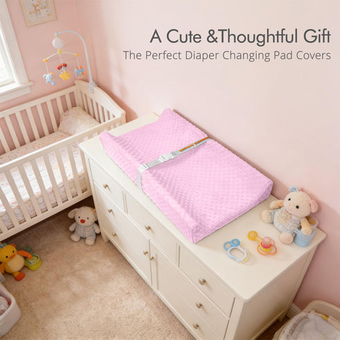 2 Pack 32x16 Inch Baby Changing Pad Covers, Super Soft Plush Dot Diaper Changing Table Covers Fit Changing Table Pad