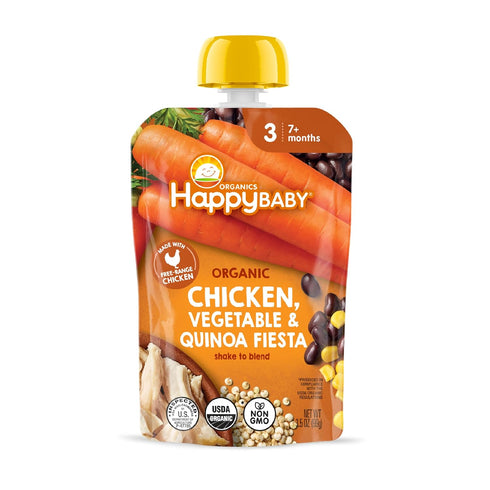 3 3.5 (Pack 16) Happy Baby Organics Savory Blends Stage Baby Food Puree, Free Range Chicken, Garden Vegetables & Quinoa