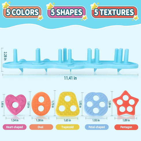 Set 20 Baby Bath Toys, Mold Free Silcone Shape Sorting & Stacking Bath Toy with Textured Floating Pieces, No Hole