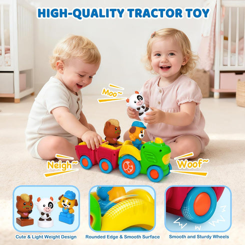 1 2 3 Set 3 12 18 24 Animal Farm Tractor Toy for Toddler Years Old, Musical Tractor with Farm Animals, Montessori