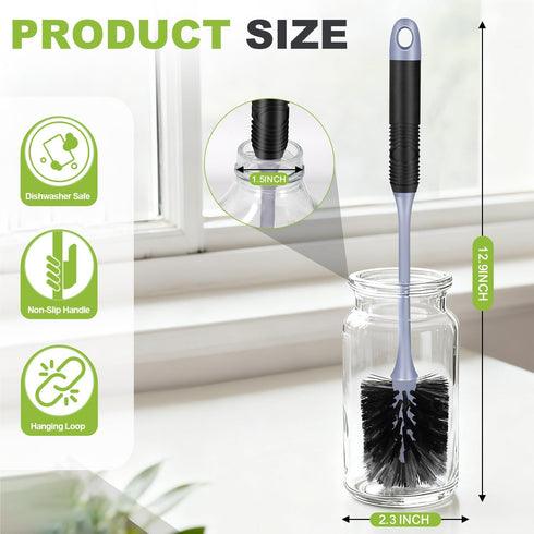 2 Pack Long Handle Bottle Brush, Reusable Water Bottle Cleaner Brush, Flexible Scrub Brush for Water Bottles