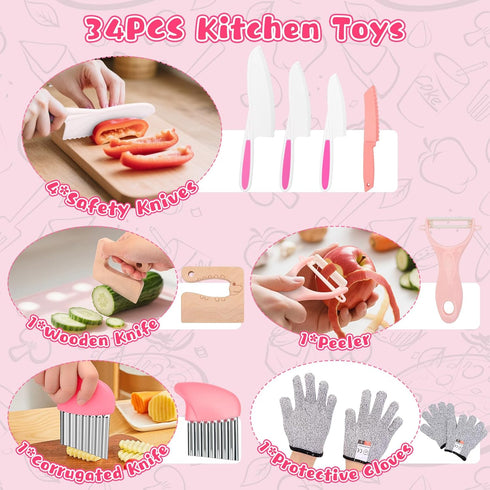 Set Set 27PCS 3-8 Toddler Knife - Kid Safe Knife for Real Cooking, Toddler Kitchen Tools with Knives, Cutting Board