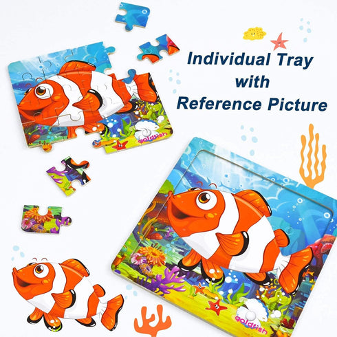 Vileafy 12Pack Sea Animals Wooden Jigsaw Puzzles, 20 Pieces Each, Party Favors for Kids Age 4-8