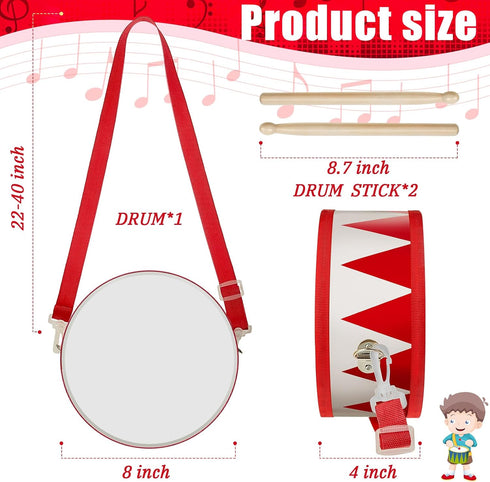 Kids Drum Set - 7.87 in Wooden Toy Drum with Adjustable Strap, Educational Musical Instrument for Toddlers