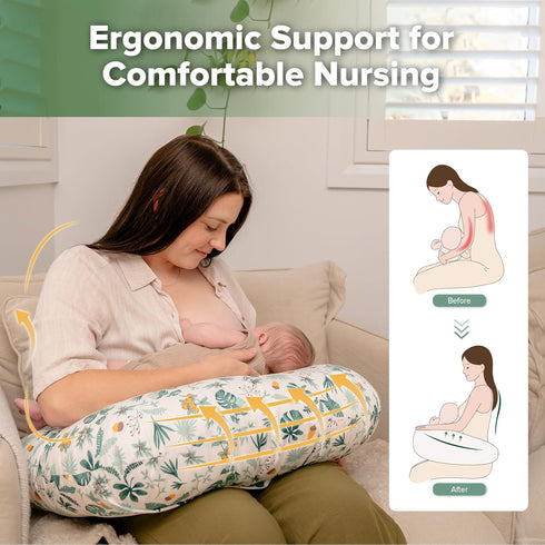 haakaa Nursing Pillow for Breastfeeding, Ergonomic Support for Mom & Baby, Soft Breathable Firm Baby Feeding Pillow