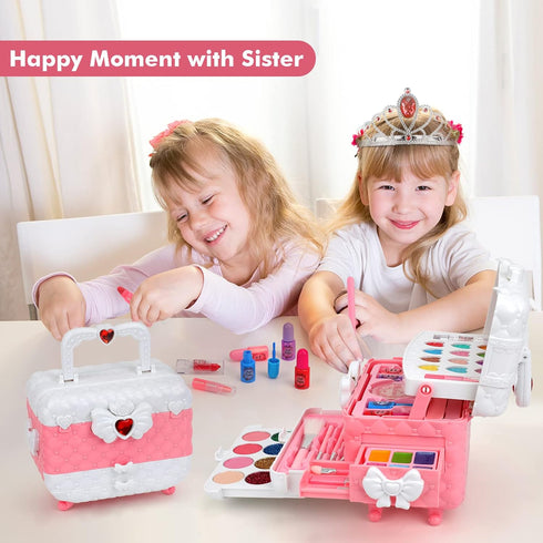 Kids Makeup Kit for Girls, Real Washable Makeup Toys, Princess Birthday Gift, Makeup Vanities for Ages 4-9