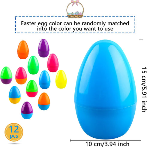 Haconba 12 Pack 4 Inch/ 5 Inch/ 6 Inch (6 (6 Inch)) Fillable Easter Eggs Colorful Large Jumbo Plastic Easter Eggs