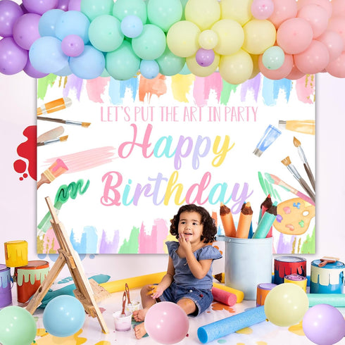 Art Birthday Party Decorations for Girls - Pastel Balloon Garland Arch Kit with Macaron Paint Happy Birthday Backdrop