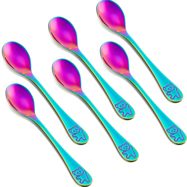 Boao 6 Pieces Kids Rainbow Stainless Steel Spoons, Toddler Cutlery Silverware Utensil, Child Safe Flatware for Home and