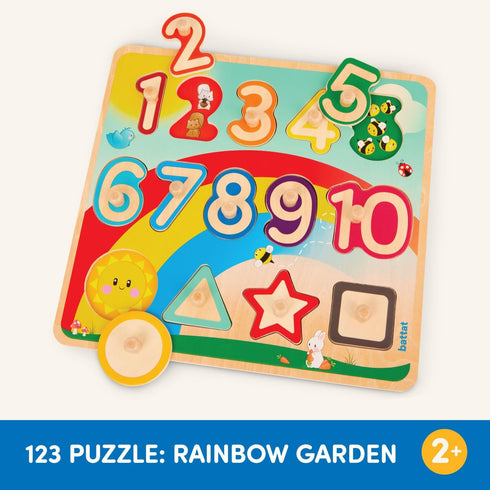 Battat - Wooden Number & Shapes Puzzle - Educational Toy for Kids, 2 Years +