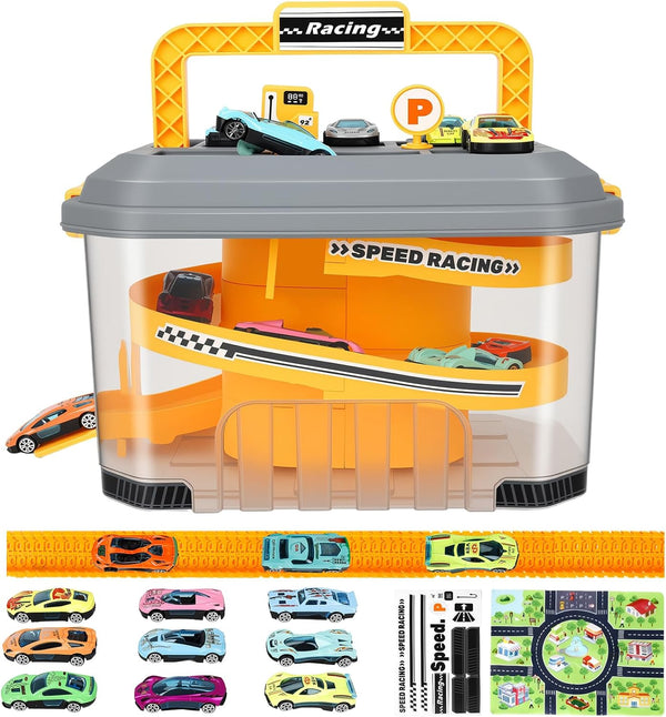 Toy Car Track Storage Playset - Toddler Toys for Ages 2-4, Car