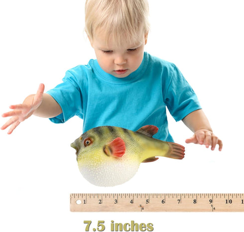 Gemini&Genius Sea Animal Pufferfish Action Figure Soft Rubber Swim Bath Toy, Educational Role Play Toy