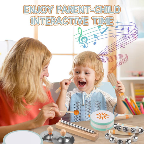 Baby Musical Instruments Set - Montessori Wooden Percussion Toys for Toddlers 1-3, Modern Boho Music Toys
