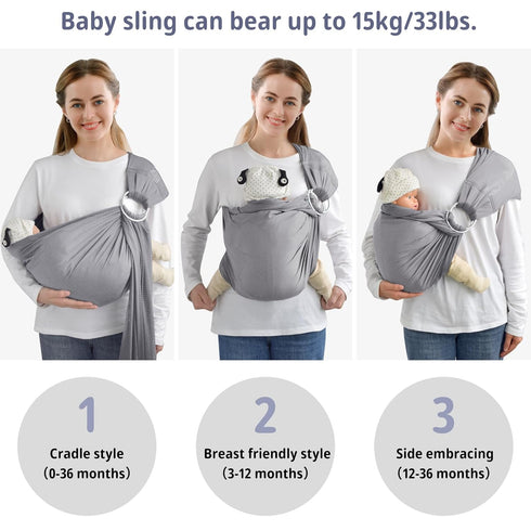 Water Ring Sling Baby Carrier, Adjustable Lightweight for Summer, Pool, Beach, Infant Wrap Carrier (Light Grey)