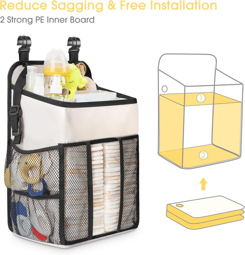 Pack 52+ Maliton Hanging Diaper Organizer - Caddy for Changing Table, Crib, n' Play - Stacker Holds Diapers - Nursery