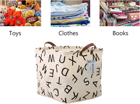 Square Storage Basket, Canvas Collapsible Organizer Bins for Book, Nursery, Kid's Toys, Closet & Laundry