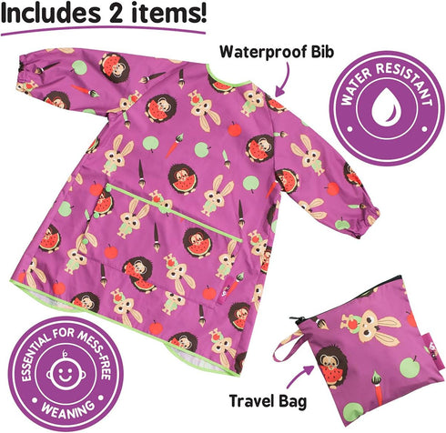Tidy Tot Long Baby Bib, Mess Proof Long Sleeve Feeding Smock with Large Food Catcher Pocket, Waterproof